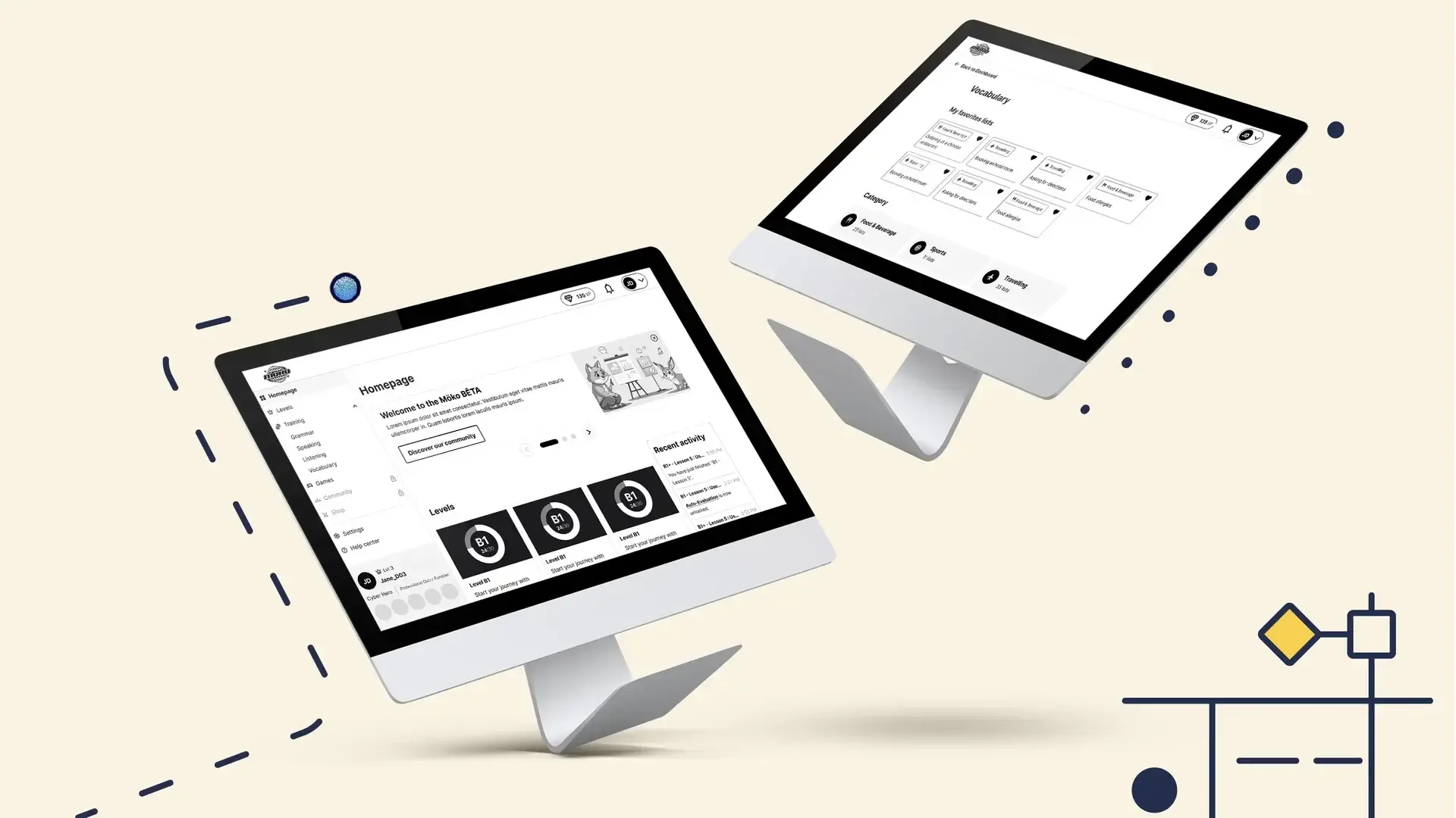 2 UX mockups of the logged-in home page on the AI platform