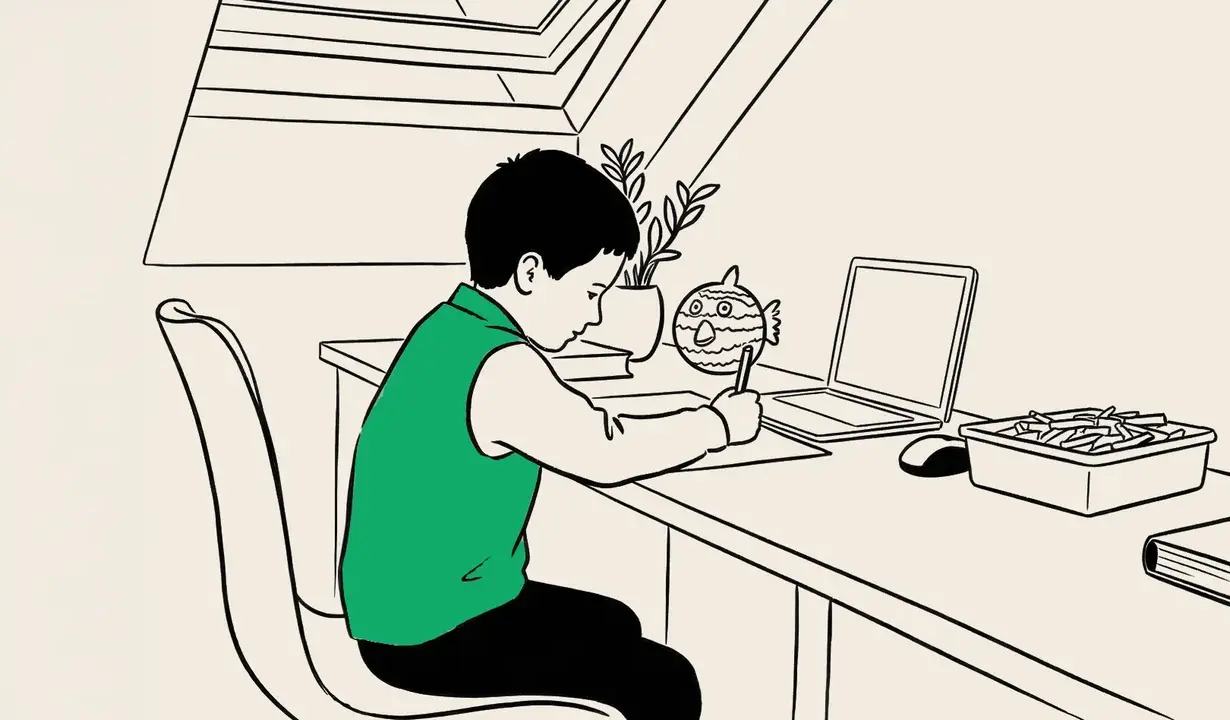 A child answering an online questionnaire on a computer