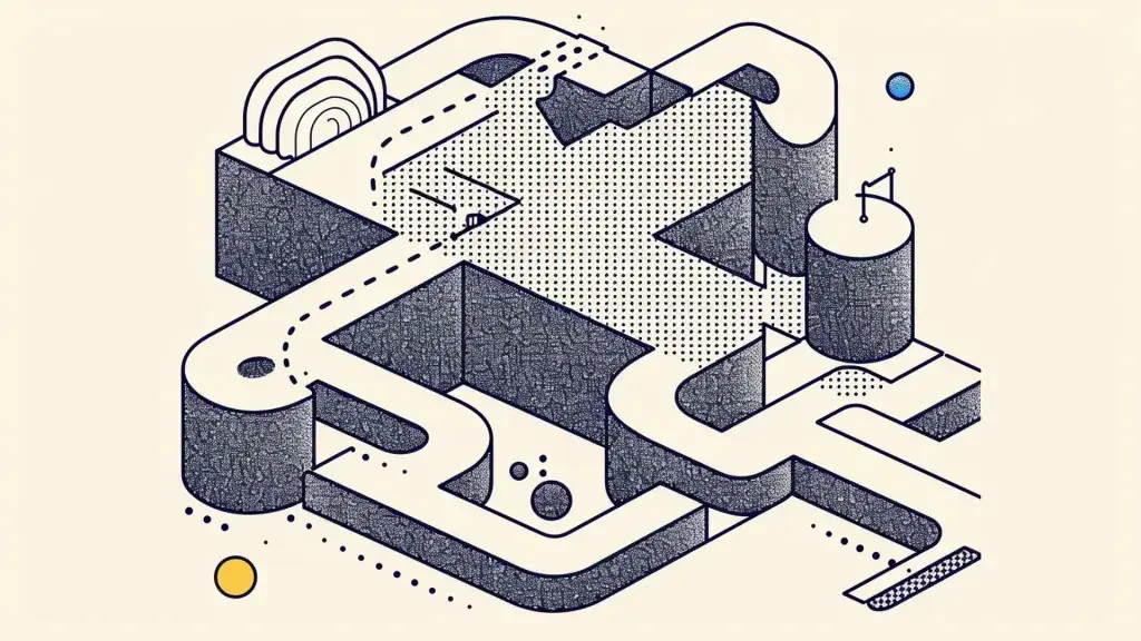 Abstract illustration of a platform-game-style journey