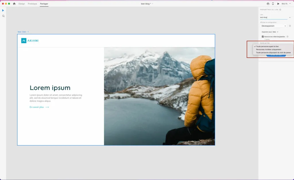 Adobe XD, securing the link for the developer handoff