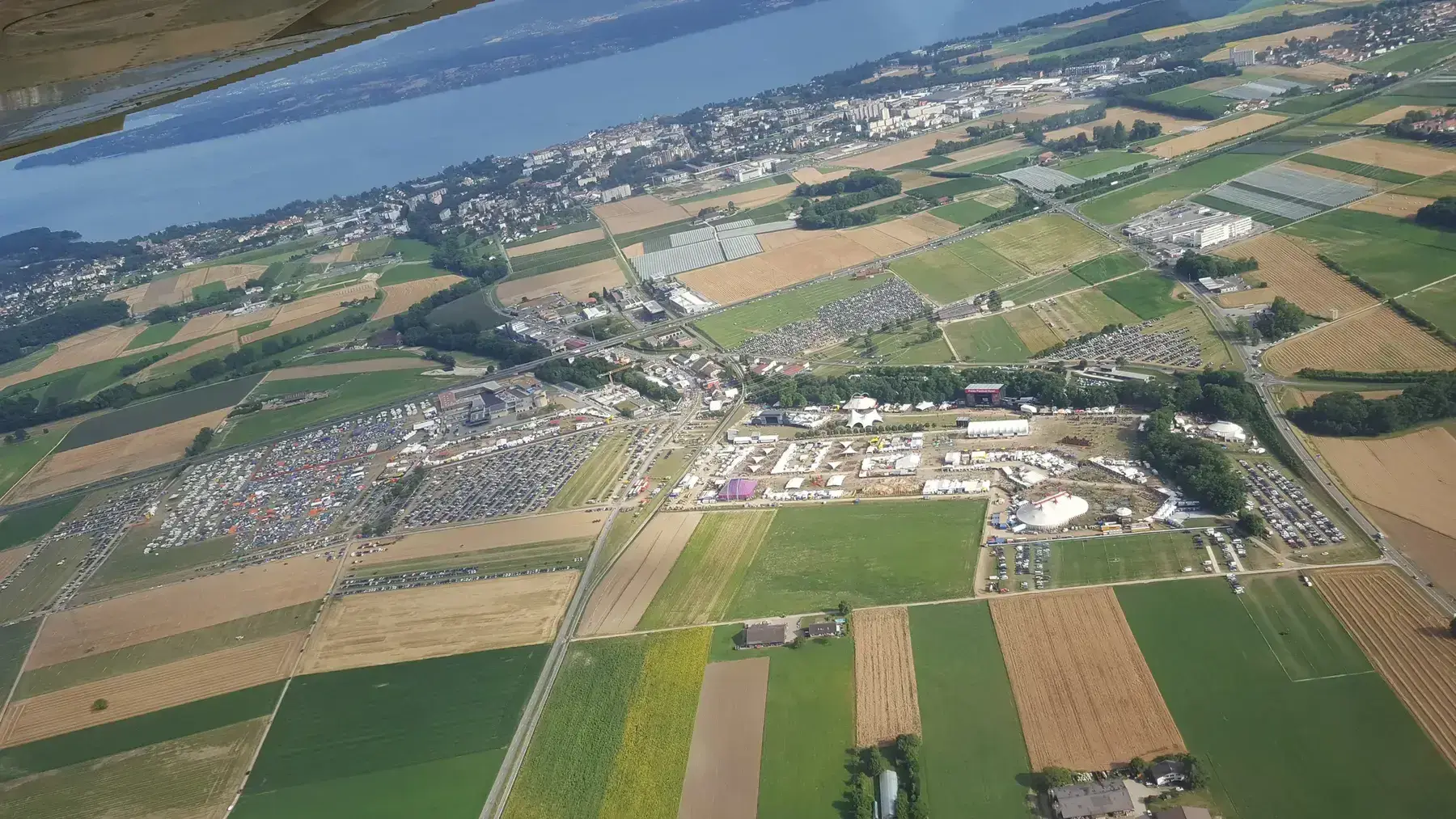 Aerial view of the Paléo Festival Nyon site along Lake Geneva