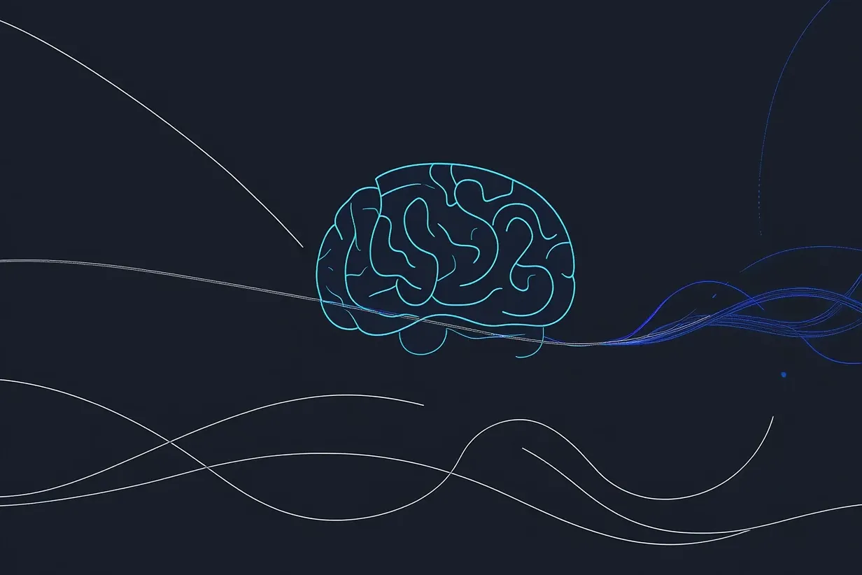 An illustration of a brain floating in the air on a dark blue background