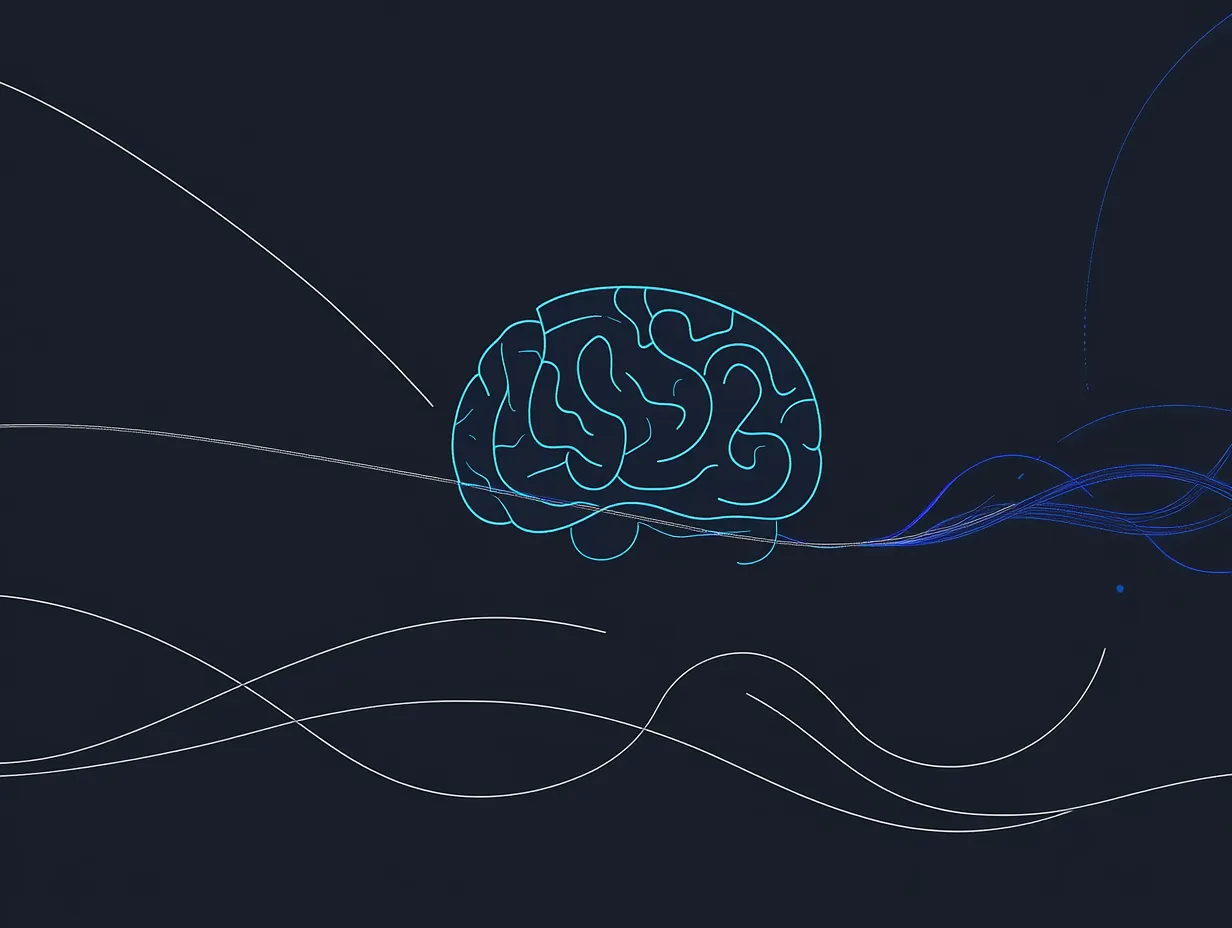 An illustration of a brain floating in the air on a dark blue background
