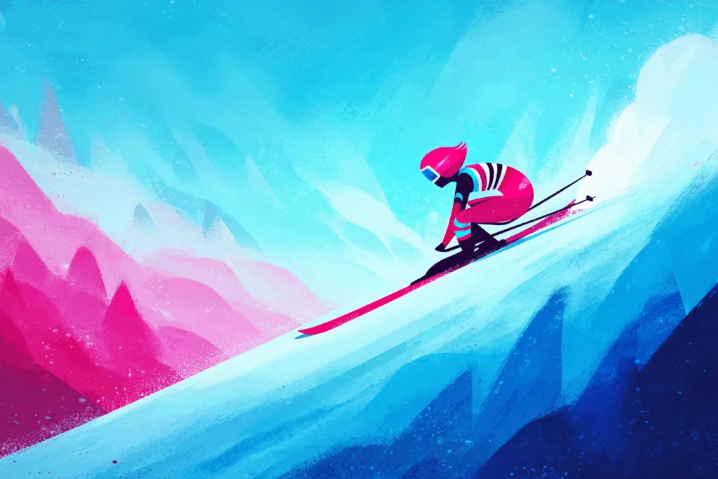 Athlete in full alpine skiing action