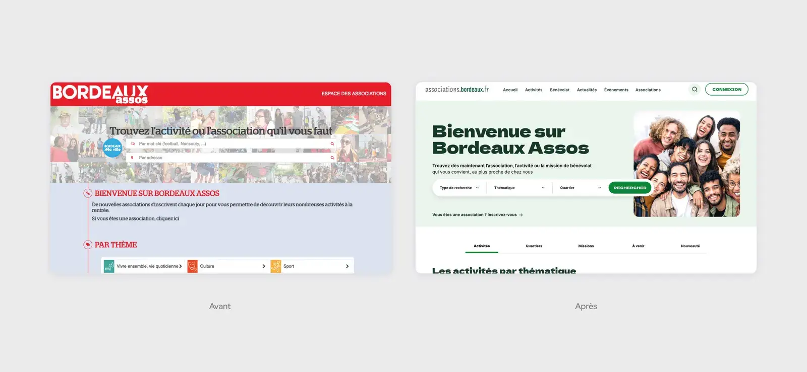 Comparatif avant/après du portail de la vie associative