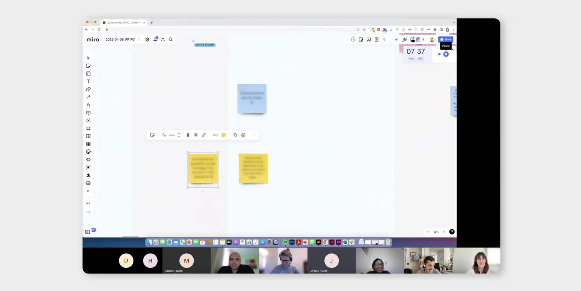 Screenshot of a remote focus group on the analysis of business travellers' behaviours with business travellers in France
