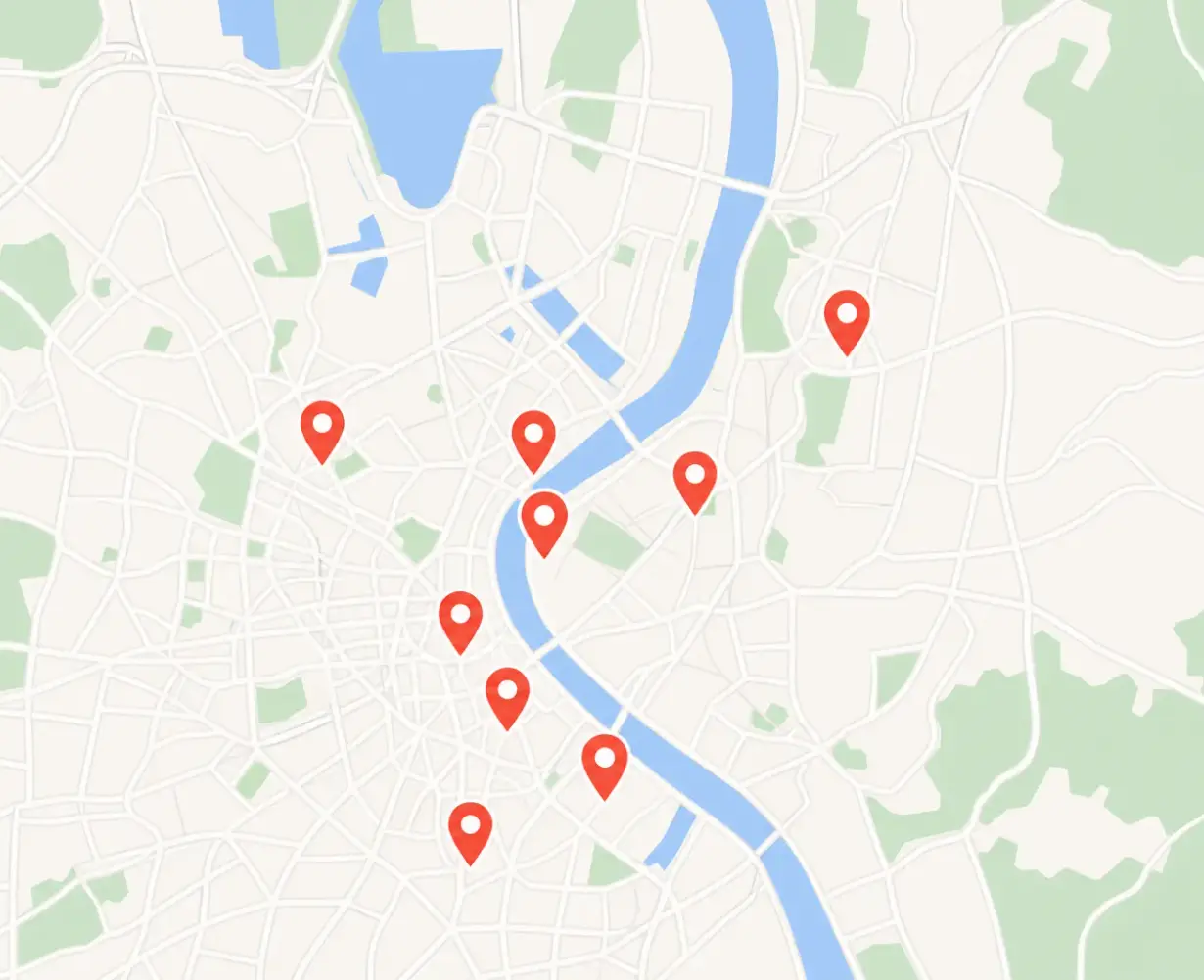 Carte schématique des sites de collecte, de part et d'autre de la Garonne