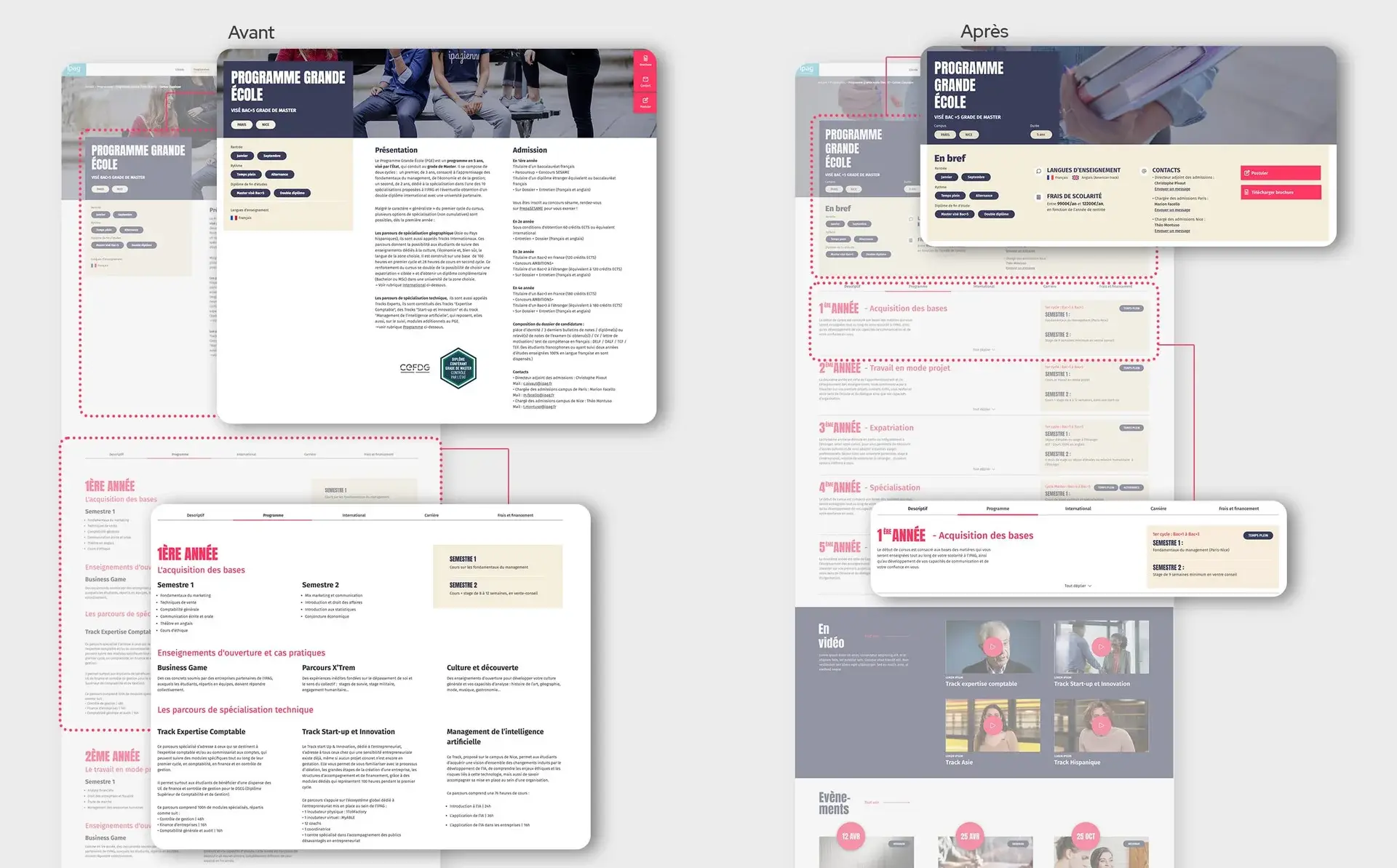 Close-up of graphic components of the pages of the IPAG website