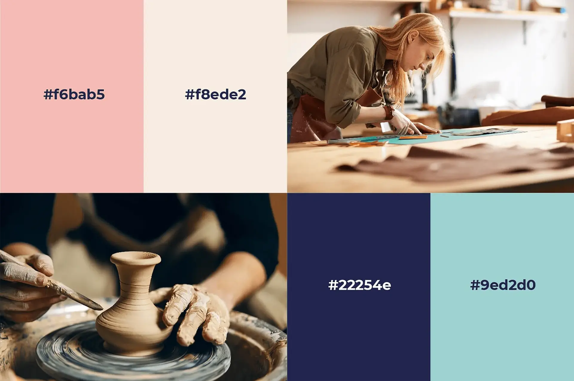 Colour palette and images of craftspeople at work