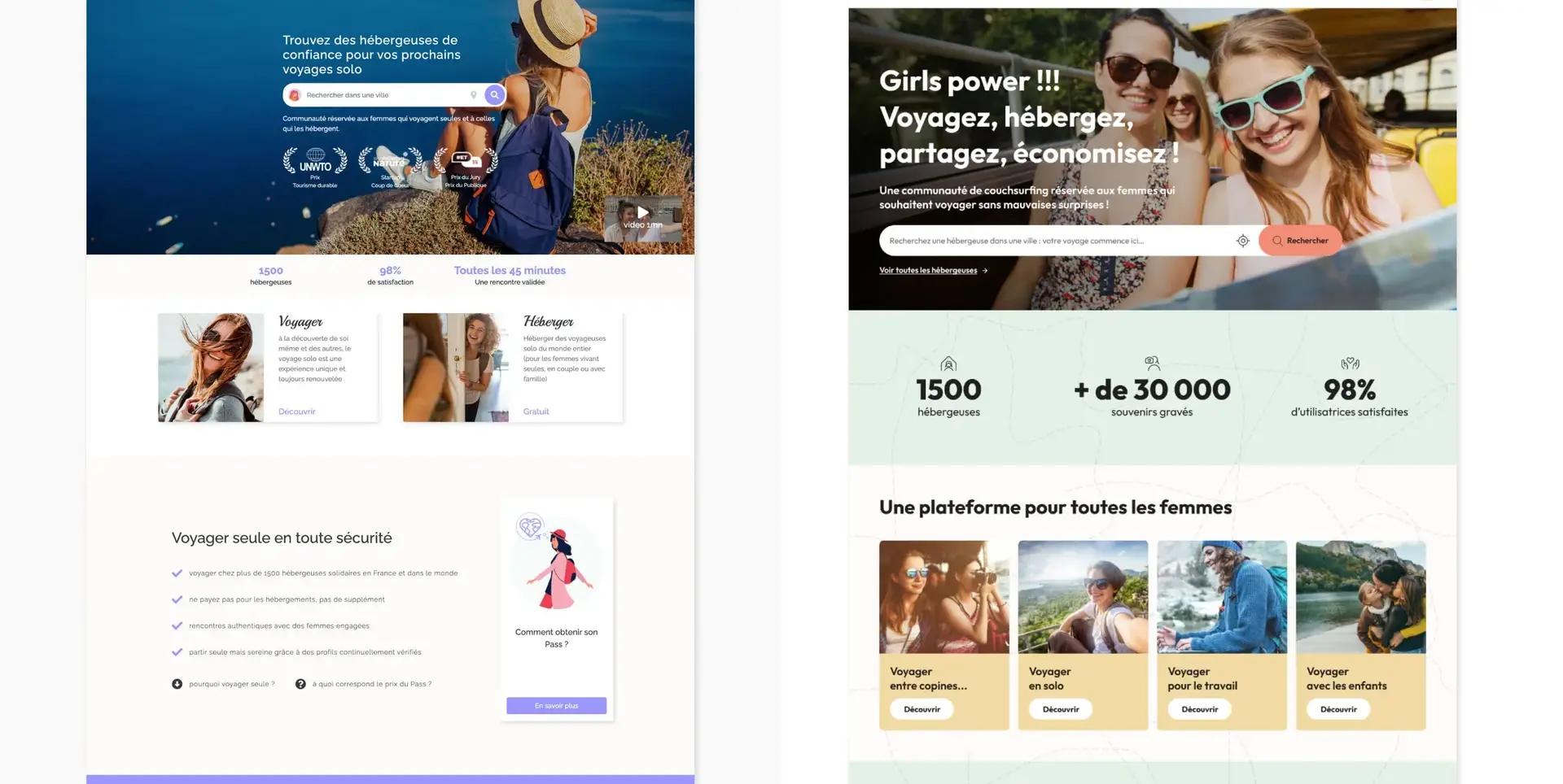 Comparaison avant et après de la page d'accueil de SisterHome