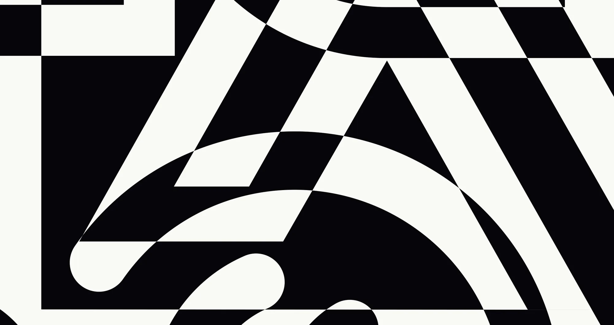 Composition abstraite de formes géométriques courbes et anguleuses en noir et blanc