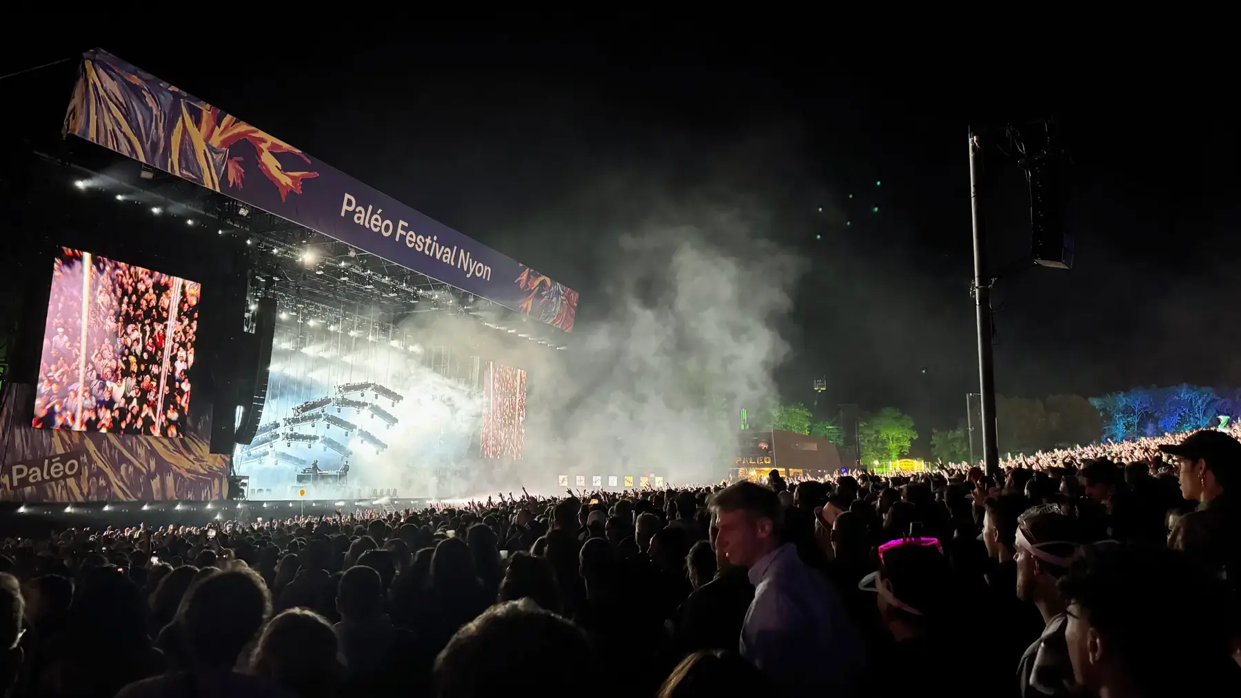Crowd of festival-goers in front of a concert at Paléo