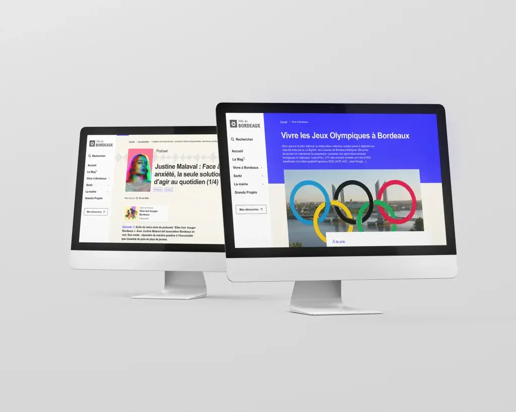 Desktop view of the feature page and a news page from the future City of Bordeaux website