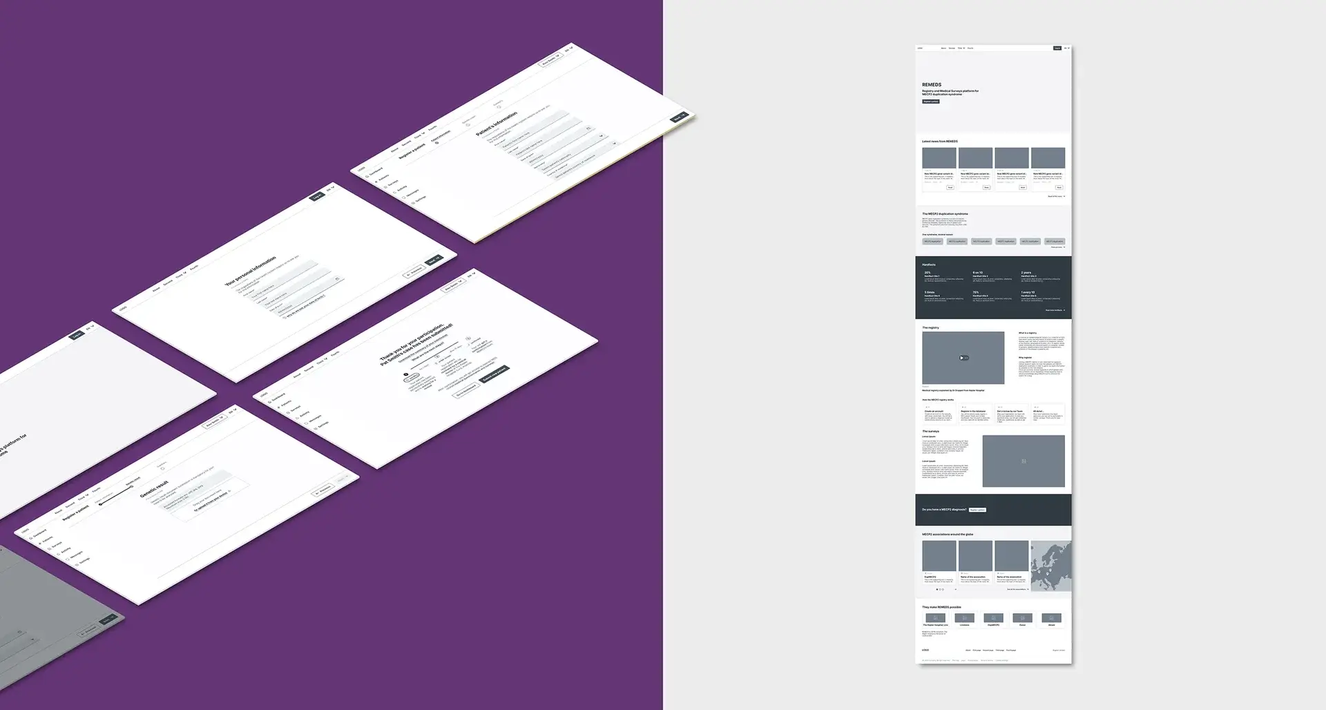 Desktop wireframes of an online medical platform