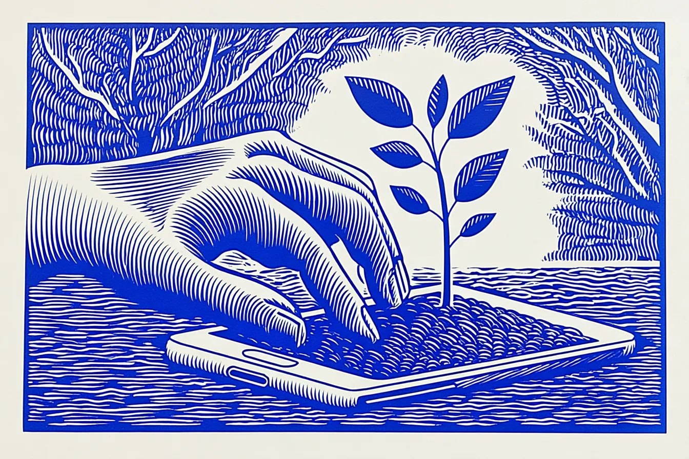 Ecology: earth and a plant on a phone