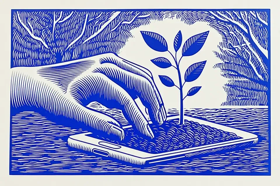Ecology: earth and a plant on a phone
