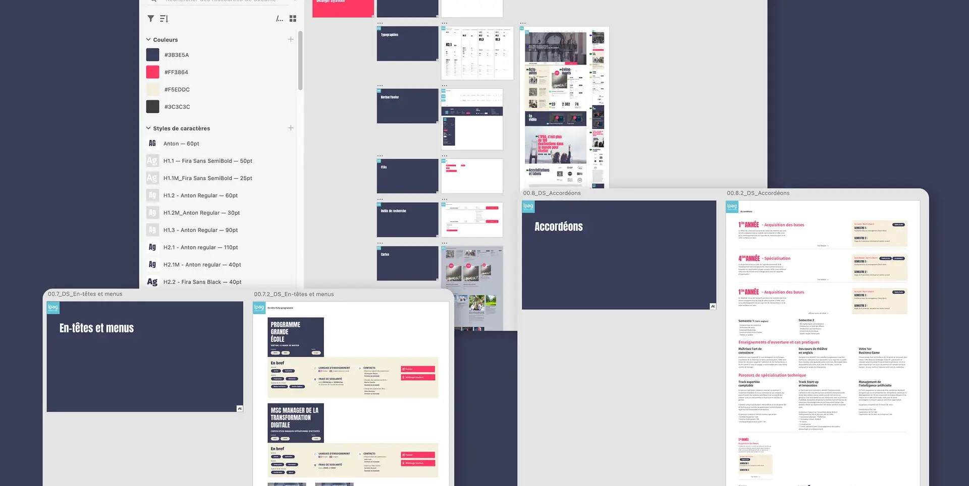 écrans affichant la bibliothèque d'éléments graphiques du site de l'IPAG