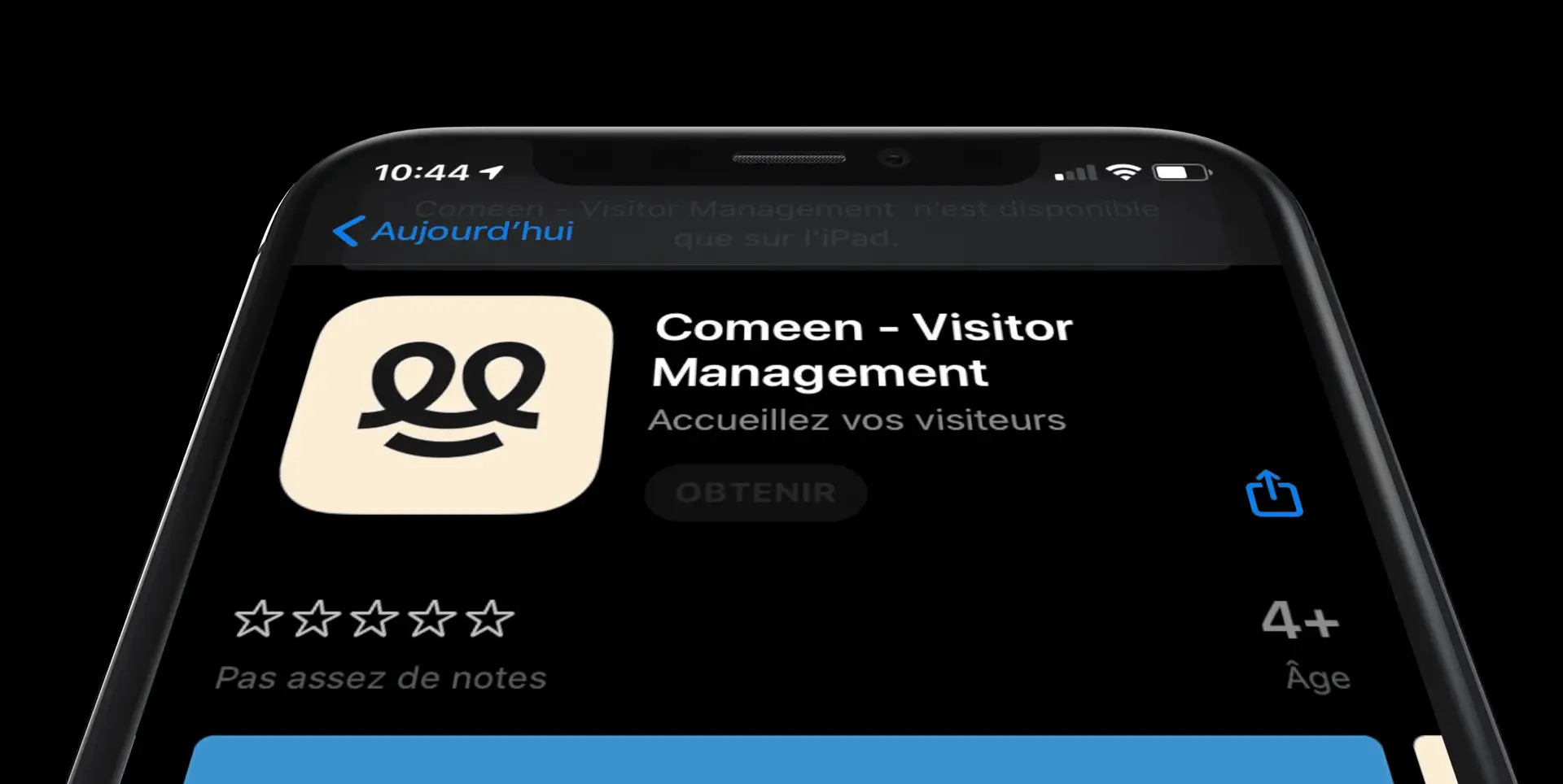 Fiche de l'application Comeen Visitor Management dans l'App Store sur un smartphone