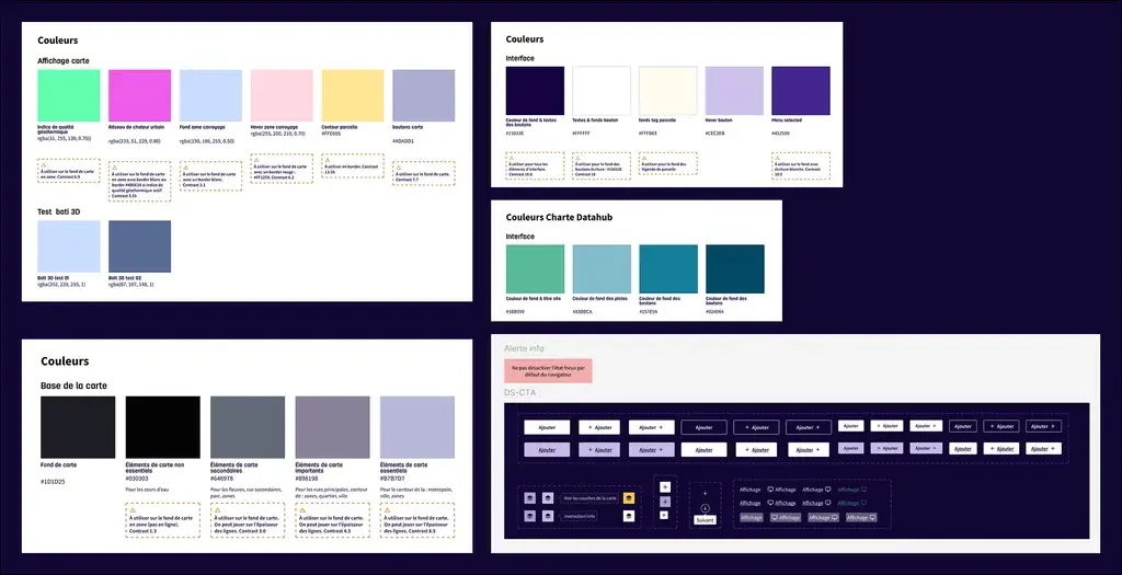 Figma screenshot showing the colours used for the Bordeaux Métropole geothermal platform