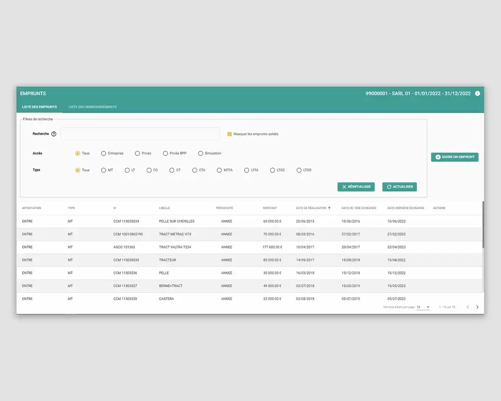 First version of the redesign of the accounting business tool
