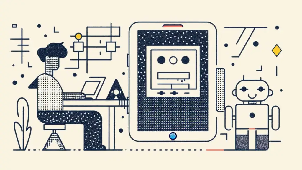 Flat-design illustration of a voice translation chatbot