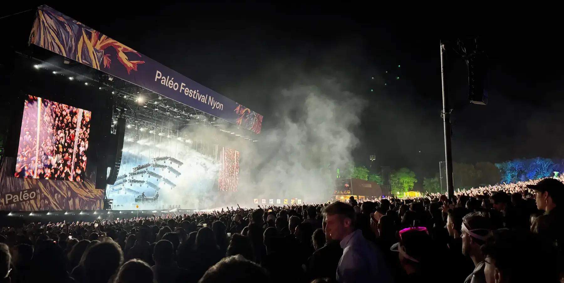 Crowd of festival-goers in front of a concert at Paléo