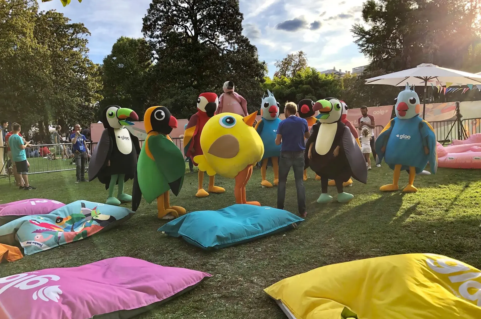 Gloo mascots during a public-garden happening