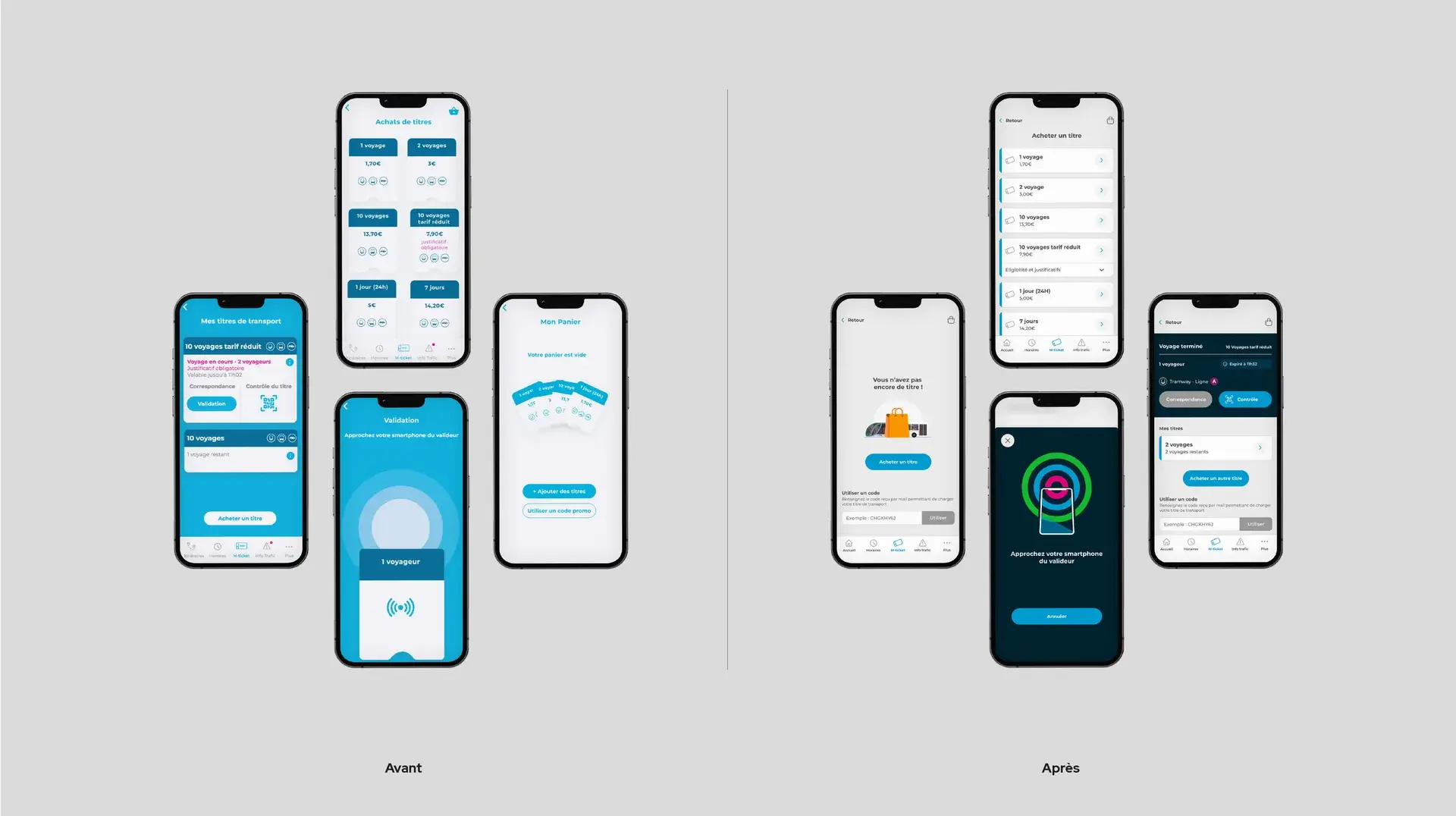 Graphic mockups, before and after for the mobile app