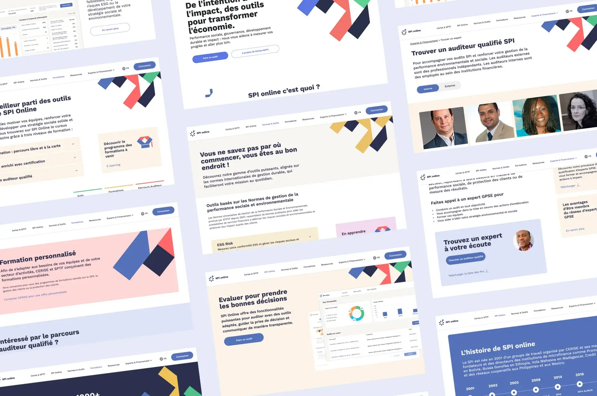 Graphic mockups of the pages of the showcase site