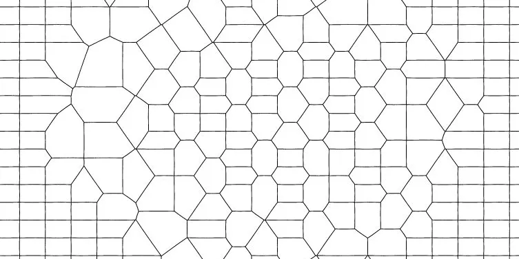 Grille déformée en cellules polygonales resserrées vers le centre