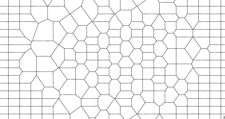Grille déformée en cellules polygonales resserrées vers le centre