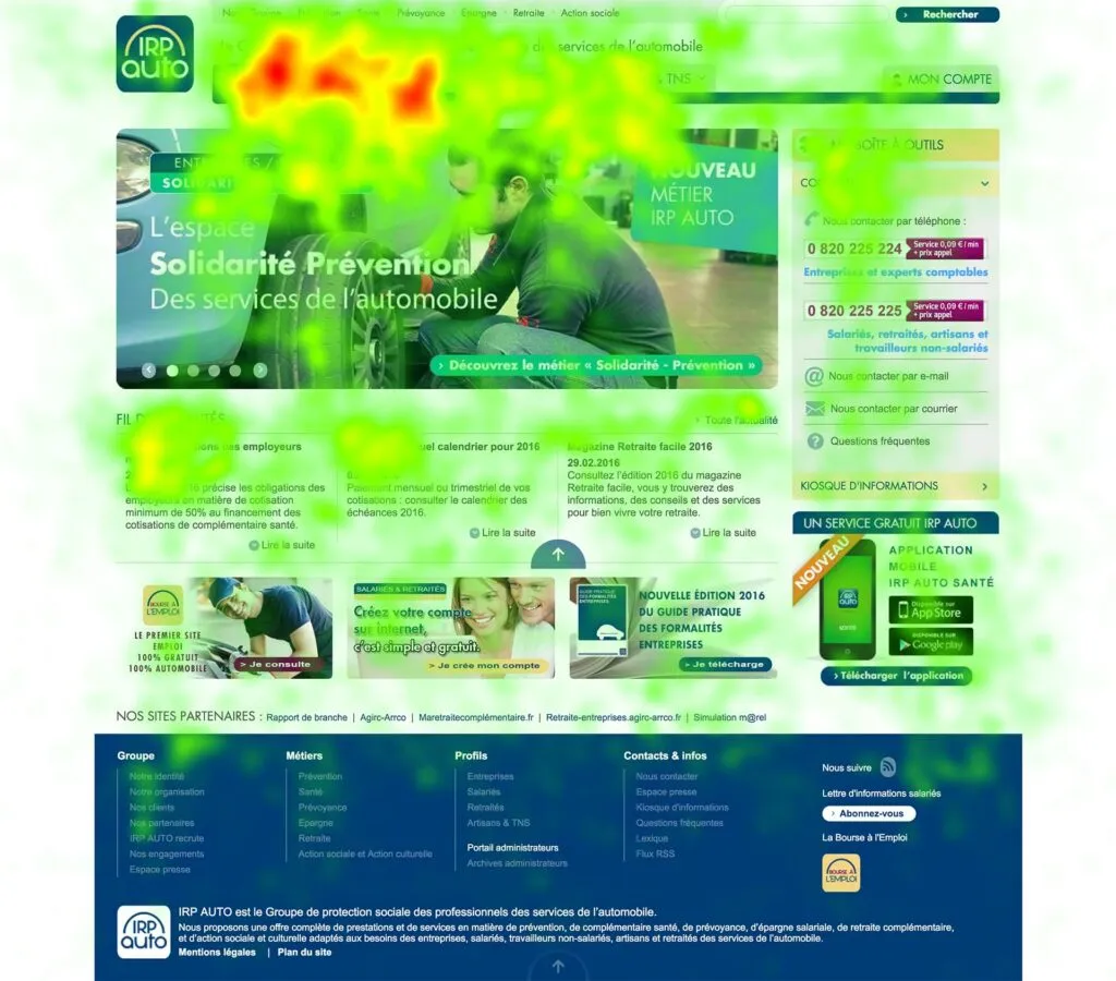 Heat map of a website - physiological measurements