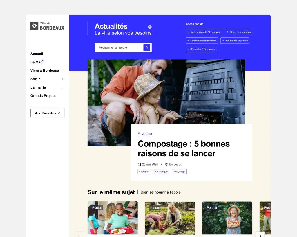 Homepage of the new City of Bordeaux website after the redesign project