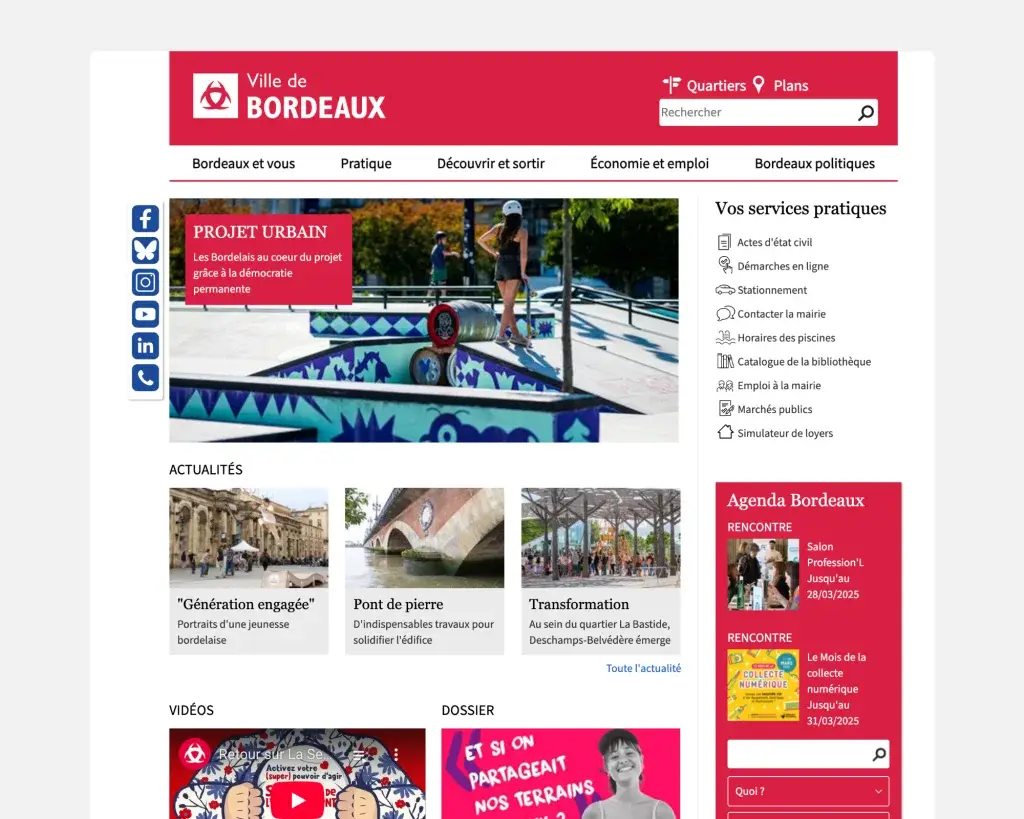 Homepage of the previous City of Bordeaux website