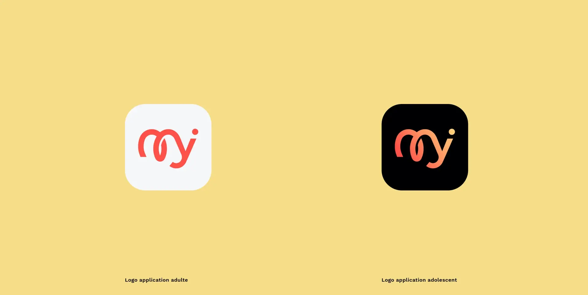 Icônes d'application MyTwiga claire et sombre présentées sur fond jaune