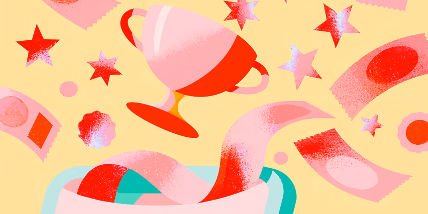 Illustration : une coupe, des étoiles et des bons de réduction jaillissent de l'écran d'un smartphone.