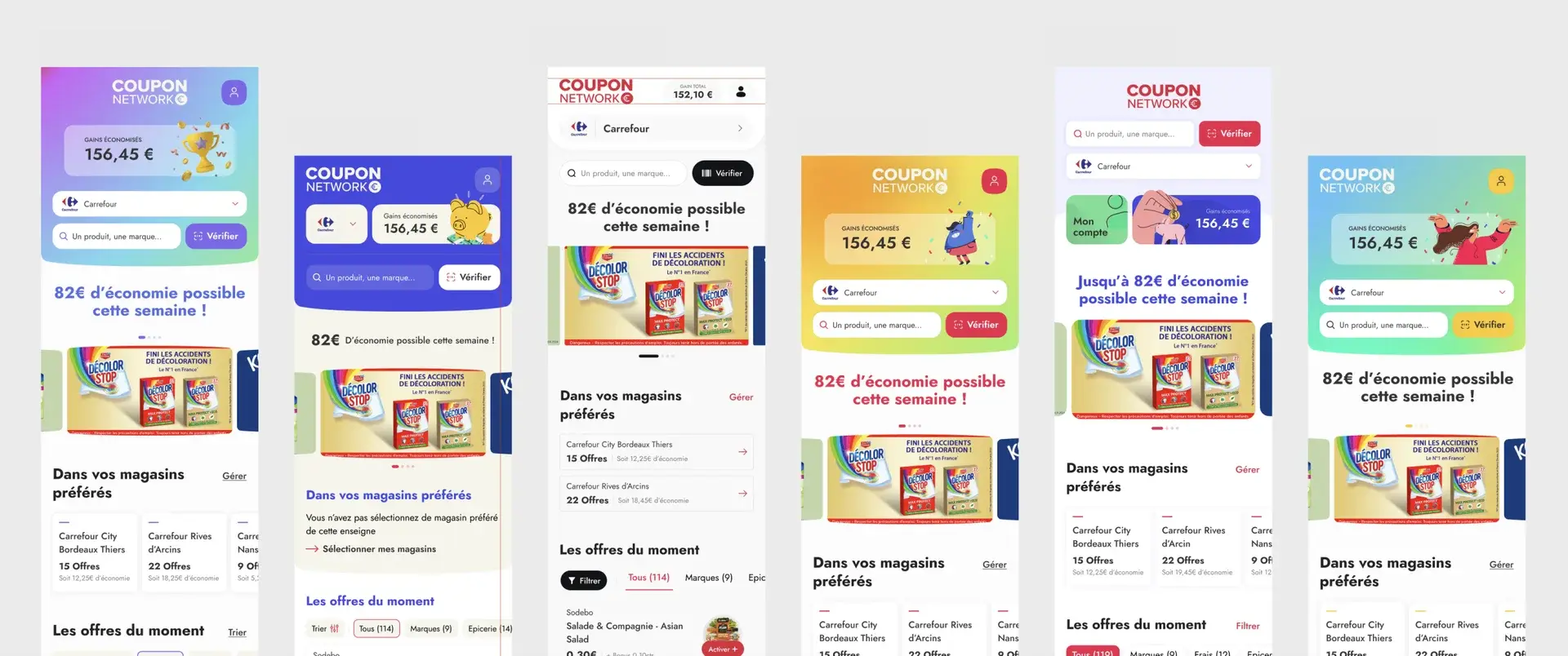Image showing 6 homepage screens with different art directions