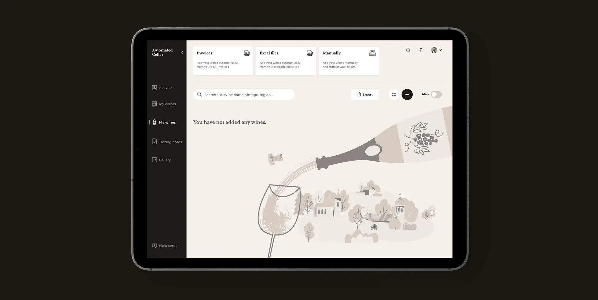 iPad with a wine illustration