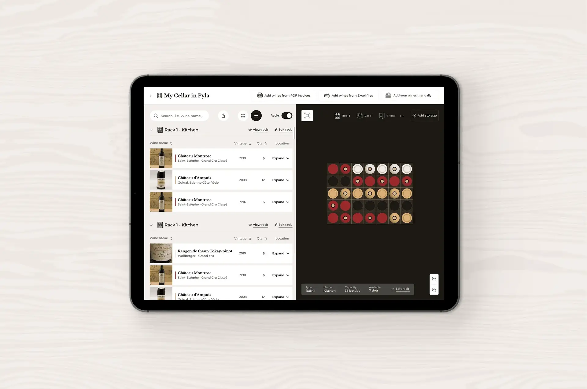 iPad view of the cellar