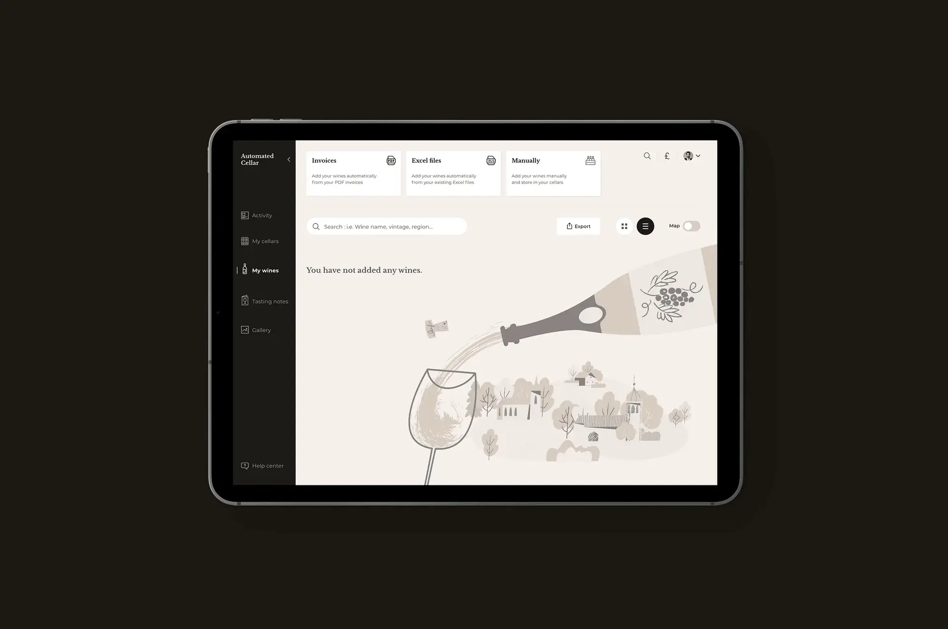iPad with a wine illustration
