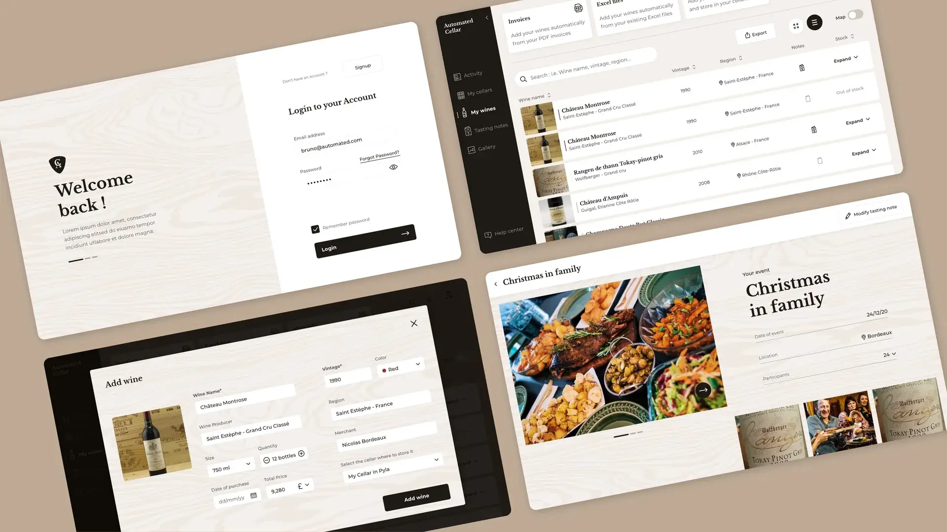 Key screens of the web app