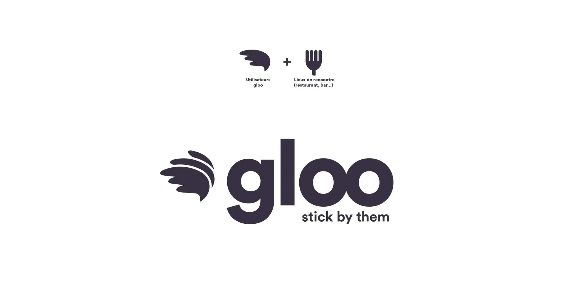 The symbol represents gathering through its 3 wings: so 3 people in motion: and at the same time merges with a fork to evoke the shared moment. The typography is also reworked to evoke reunion through the merging of the two O's.