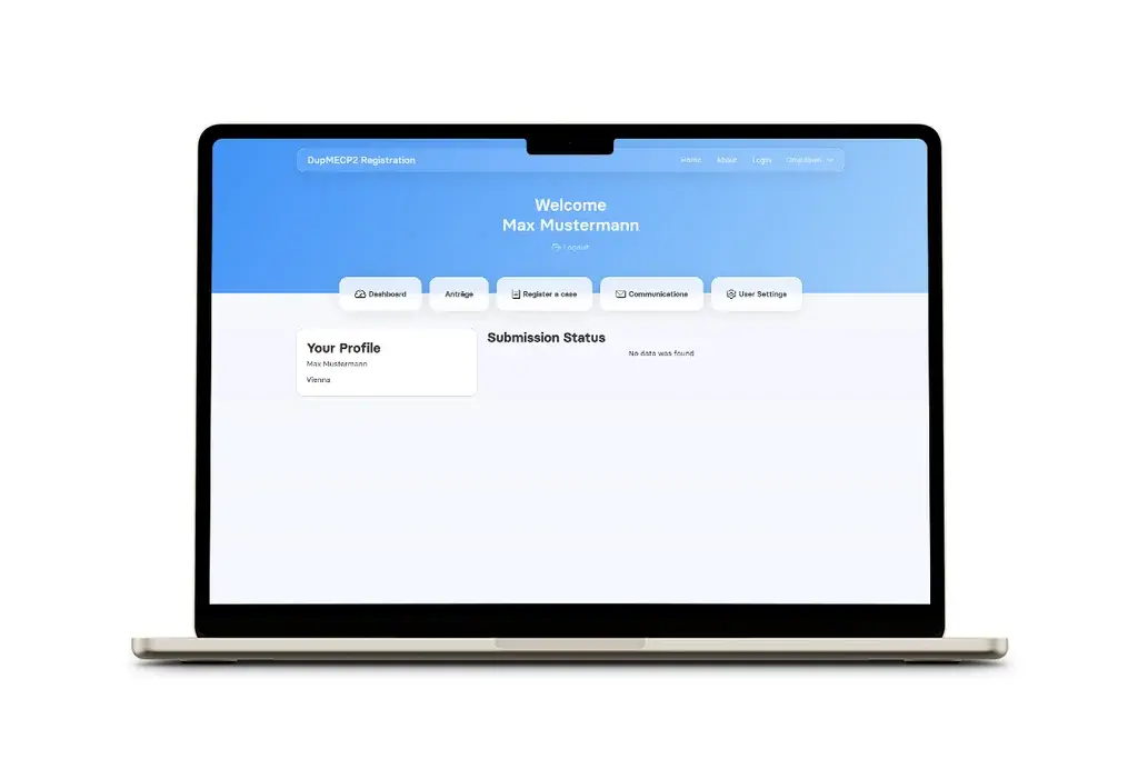 MacBook Pro seen from the front displaying the dashboard of a medical platform