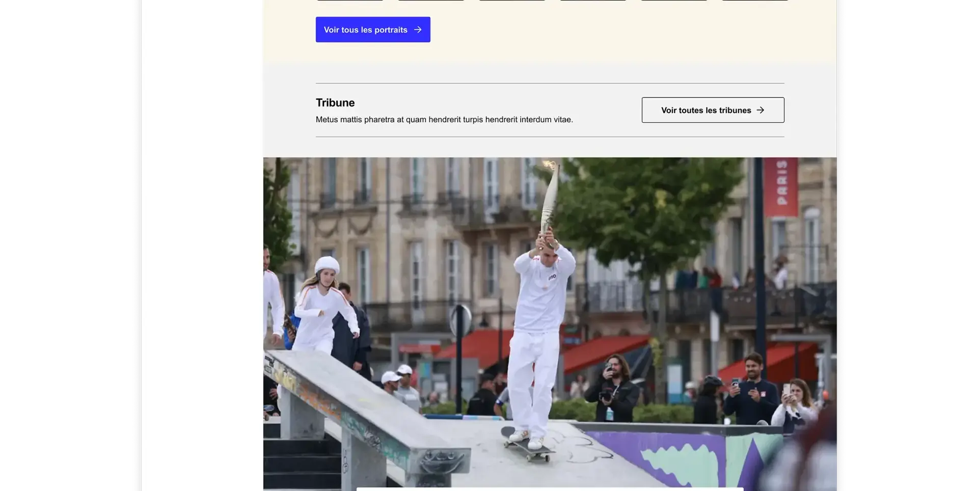 Vertical mock-up of the Bordeaux city magazine page with its coloured sections