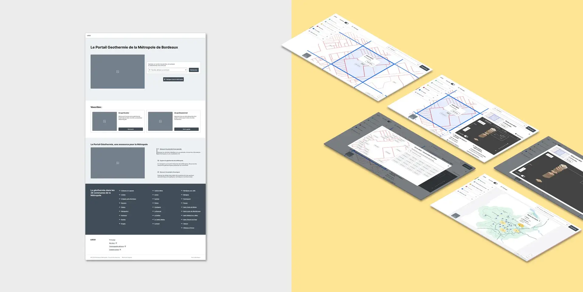 Map search and results mock-ups by address, parcel or municipality