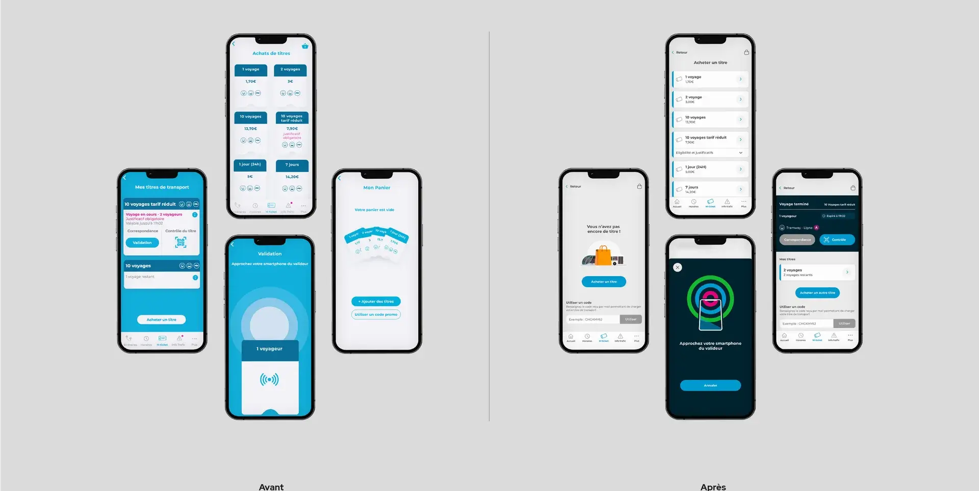 Graphic mockups, before and after for the mobile app