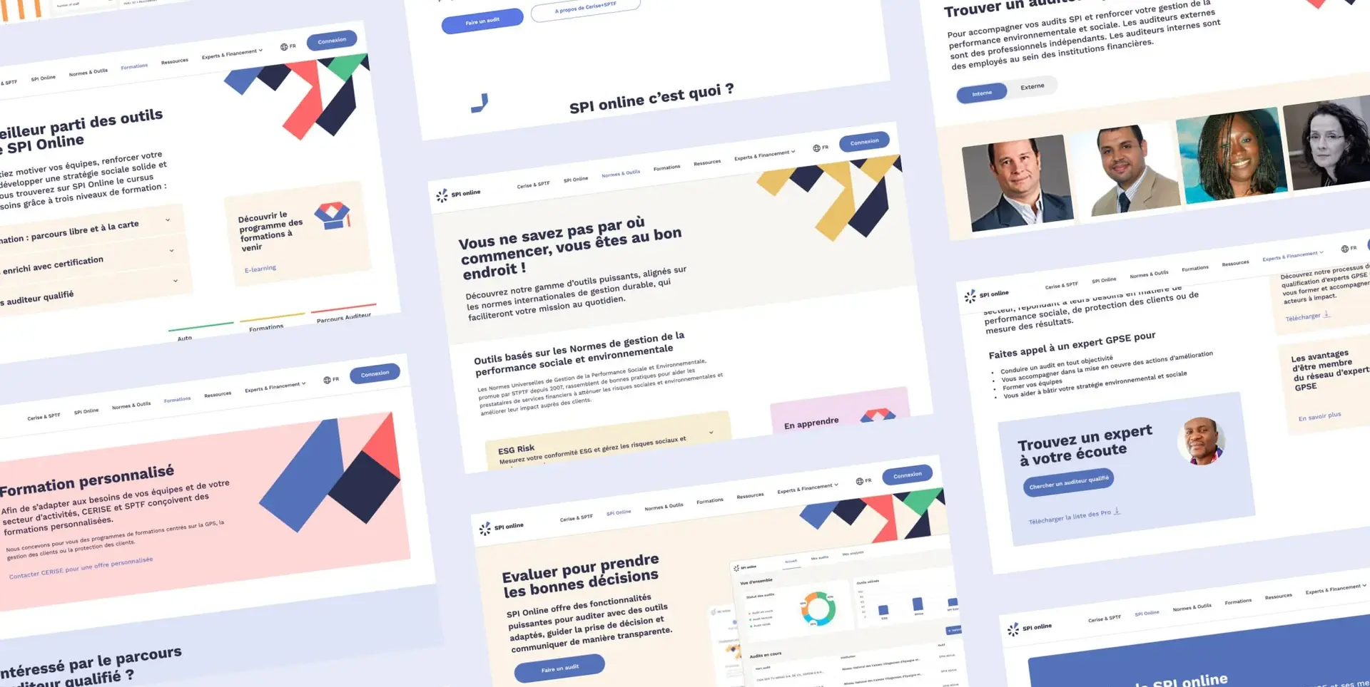 maquettes graphiques des pages du site vitrine