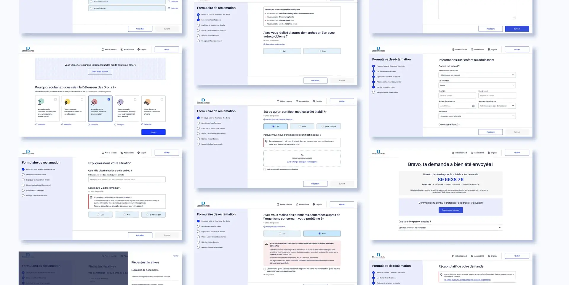 Graphic mockups of the new claim form during the UI design phase