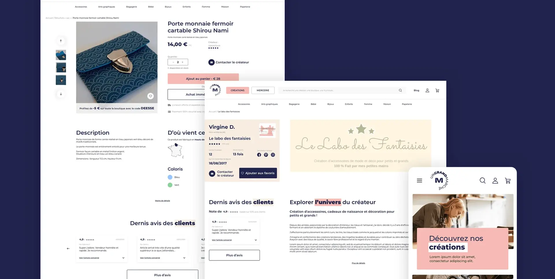 Maquettes graphiques du nouveau site de la plateforme e-commerce Un Grand Marché
