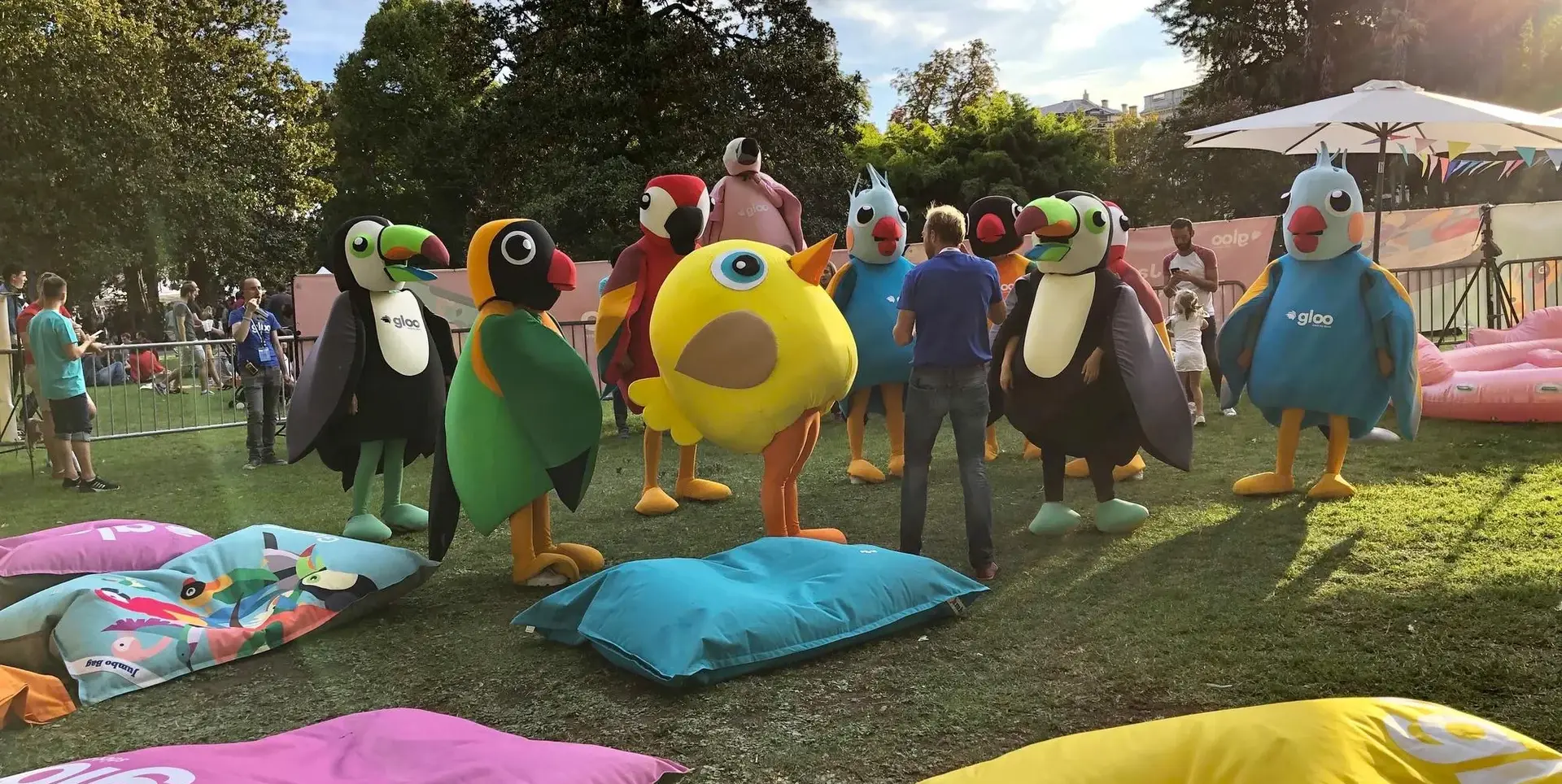 Gloo mascots during a public-garden happening